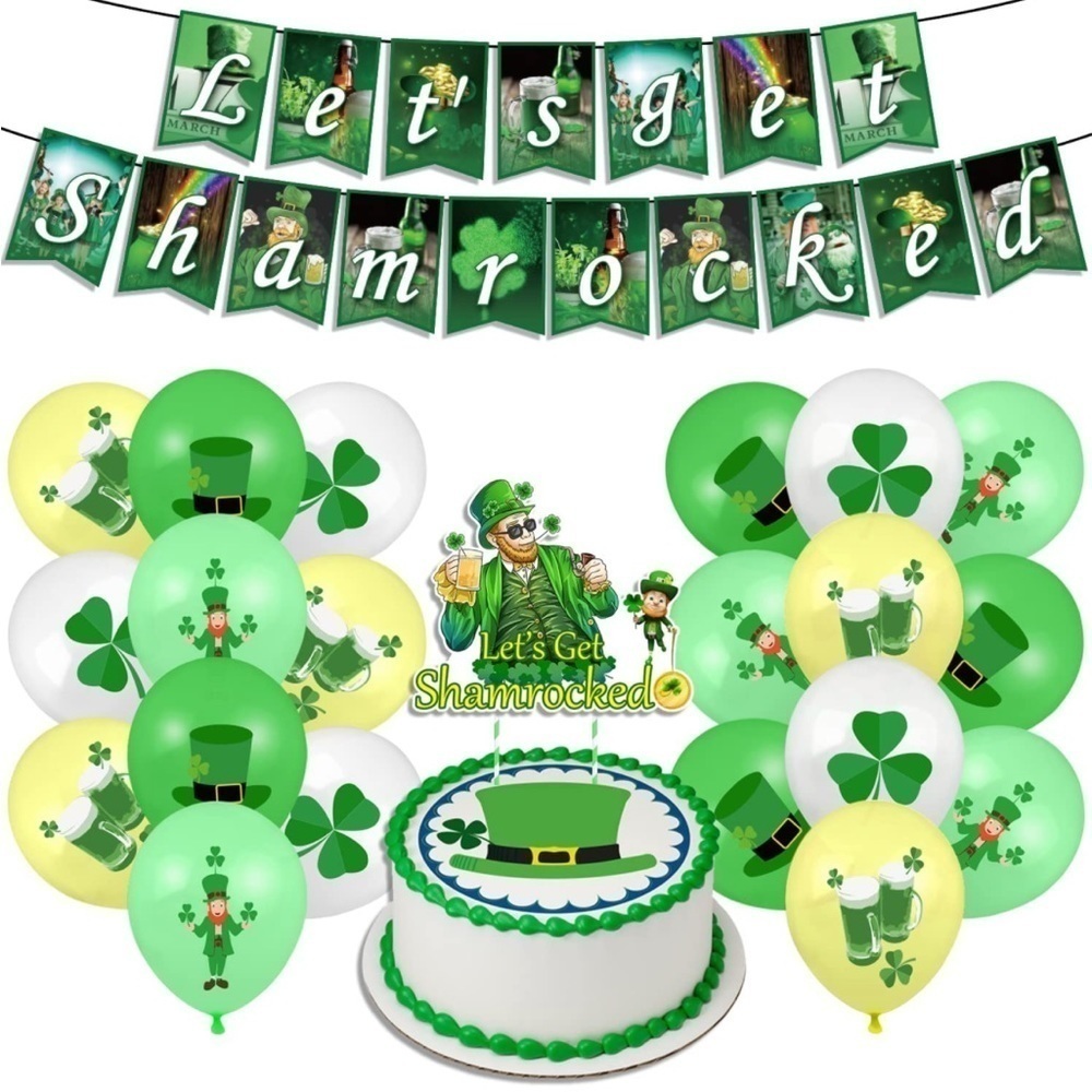St Patricks Day Decorations Kit Includes Banner, Cake Topper and 20PCS Balloons